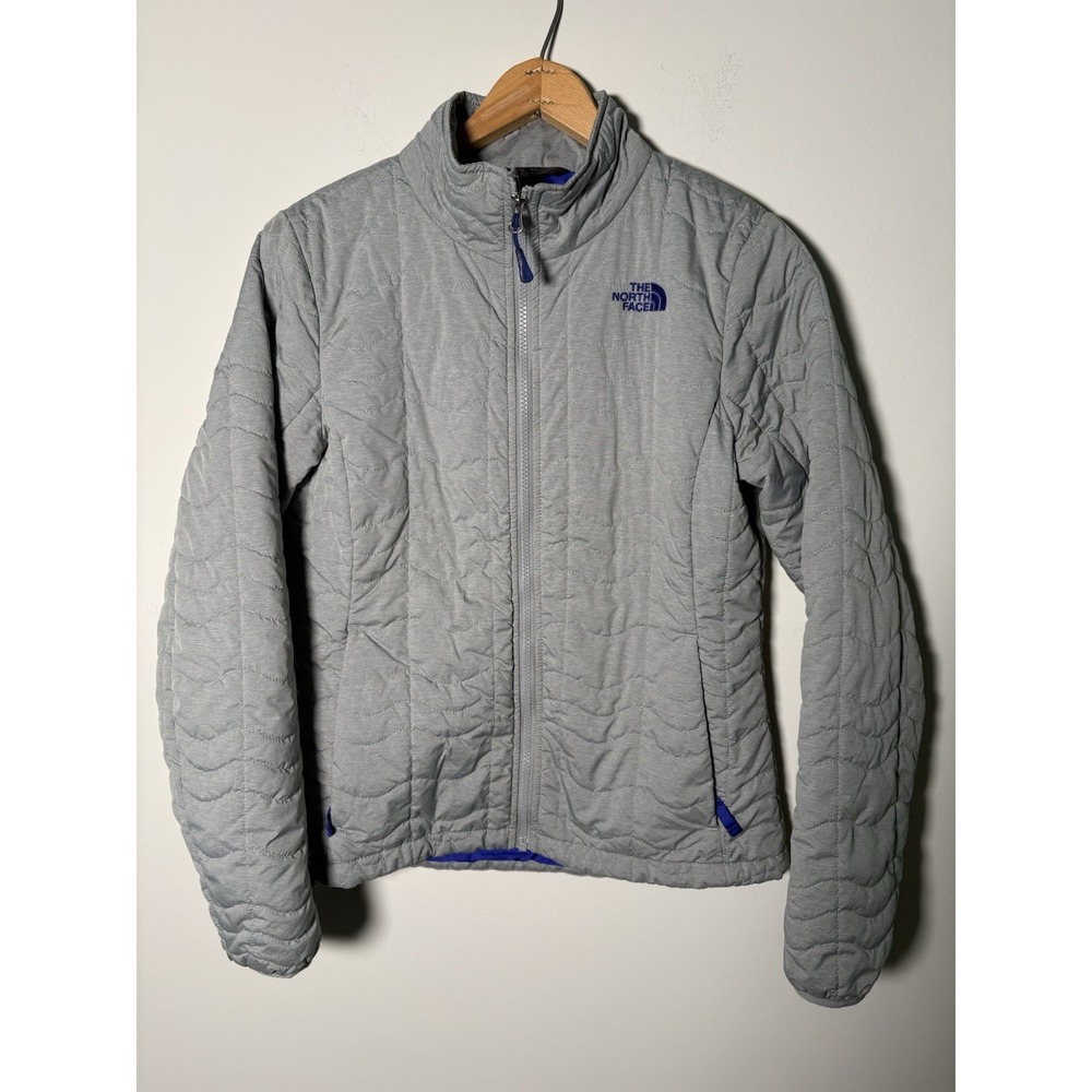 The North Face Quilted Puffer Jacket Womens Size Medium Gray Purple Lining Coat